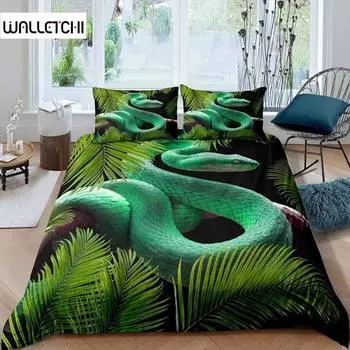 Snake Duvet Cover Set Green Snake Bedding Set Microfiber Animal Theme Bedclothes for Boys Men Double Queen King Size Quilt Cover EU single(135x200cm)
