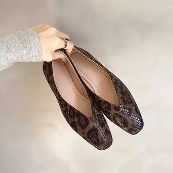 Snake Pattern Leather Woman Square Toe Shallow Ballet Flats Women Mocasines Daily Slip on Loafers Plus Size Casual Women s Shoes 35