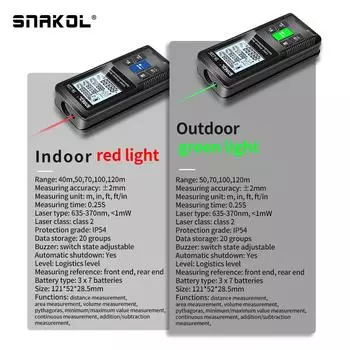 Snakol Laser Tape Measure 120M Green Laser Distance Meter Высокоточная рулетка Несколько функций измерения Электронная линейка