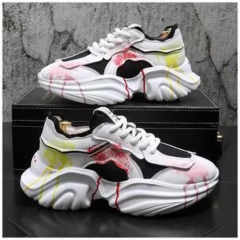 Sneaker Men Retro Running Shoes Fashion doodle Casual Microfiber Leather Breathable Height Increased Flat Platform Sport Shoes 38