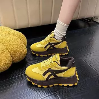 Sneakers autumn and winter new thick-soled heightened and thin dad shoes versatile fashion color matching small casual shoes 35