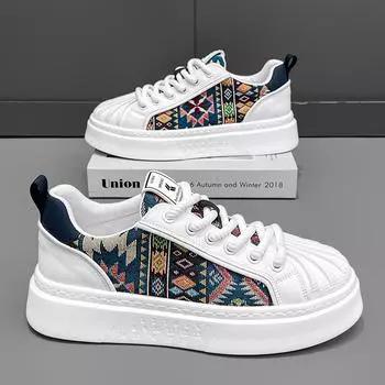 Sneakers Casual Men Designer Board Shoes Fashion Microfiber Leather Fabric Breathable Height Increased Flat Platform White Shoes 39