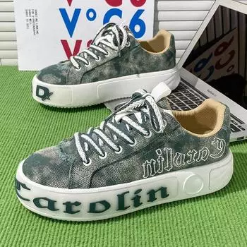 Sneakers Casual Men Designer Board Shoes Fashion Casual Microfiber Leather Denim Breathable Height Increased Flat Platform Shoes 39