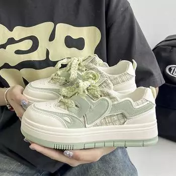 Sneakers Casual Platform Sneakers Women Kawaii College Style pink Vulcanized Shoes Women Korean Fashion Thick-sole Tennis Shoes 4.5 зелёный