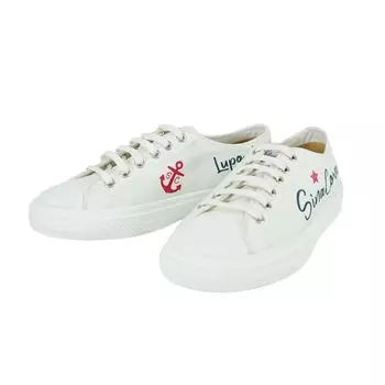Sneakers Casual Shoes Cotton Canvas Cowhide Parts Low Cut Logo Print 24176400 24 [Shinakoba] Men s (White)