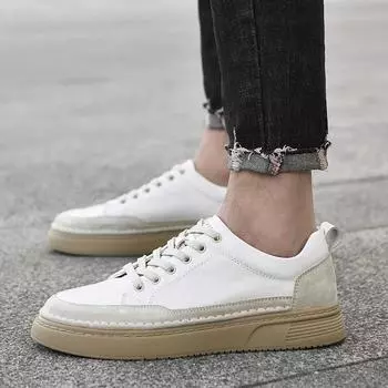 Sneakers Homme Mens Casual Shoes Lace-up Solid Comfortable Flats Breathable High Quality Vulcanized Shoes Light Male White Shoes 38 чёрный