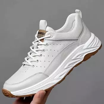 Sneakers Leather Men Summer New Men s Shoe Genuine Leather Sports Shoes Mans Casual Shoe Soft Leather Trendy Shoes Mens Loafers 38 белый