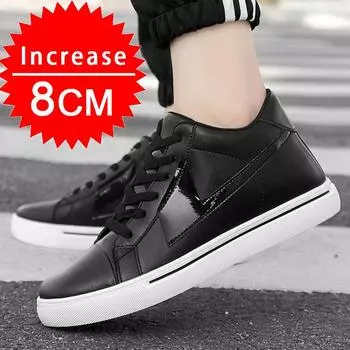 Sneakers Man Elevator Shoes Height Increase Insole 8cm White Black Taller Shoes Men Leisure Fashion Leather Sports Plus Size 44 37