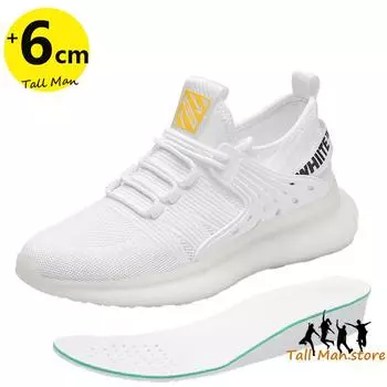Sneakers Men Elevator Shoes Height Increase Shoes Insoles 6Cm White Mesh Tall Shoes Height Shoes 37