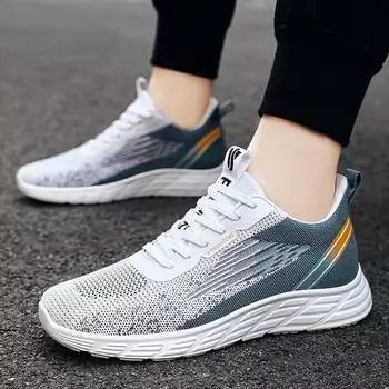 Кроссовки мужские 2024 весна и лето новые летающие плетеные мужские туфли дышащие трендовые модные мужские повседневные туфли мужские 39 светло-синий