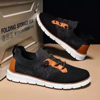 Sneakers men s 2025 fly-woven mesh shoes British Block style casual shoes one-pedal lazy loafers 39