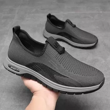 Sneakers men s shoes breathable fly-woven sneakers men s soft-soled middle-aged and elderly father shoes non-slip sneakers 38 серый