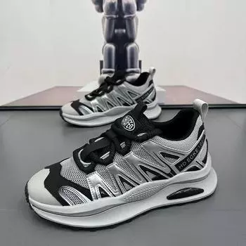 Sneakers men s thick-soled soft-soled comfortable and lightweight trendy shoes round head low-top lace-up mesh breathable men s shoes 39 красный