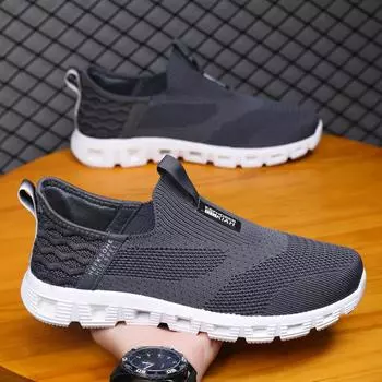 Sneakers Men Summer Casual Shoes Men Mesh Breathable Outdoor Non Slip Soft Sports Shoes Slip on Sneaker for Men Plus Size 39 серый