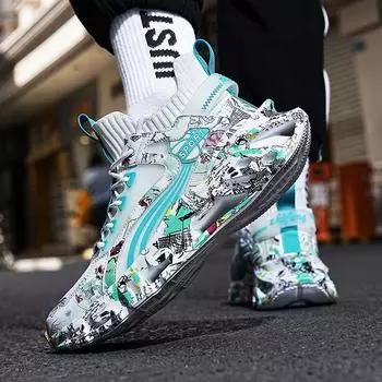 Sneakers New fly-woven breathable casual men s shoes shock absorption and height increase, adolescent personality blade running shoes 36