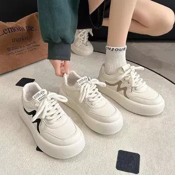 Кроссовки Весна Новые Толстые Подошвы Увеличенные Кроссовки Повседневные Трендовые Спортивные Модные Цветные Блоки Белые Кроссовки Женская Обувь 35