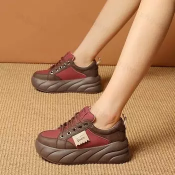 Sneakers Women Casual White Shoes 2024 New Fashion Height Increasing Thick Bottom Autumn Platform Leather Woman Chunky Sneakers 38 бордовый