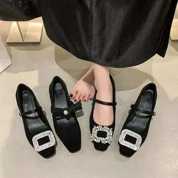 Sneakers Women Felt Janes Shoes Square Toe Ballet Flats New Fashion Buckle Strap Women Shoes Spring Autumn Zapatillas Mujer 35