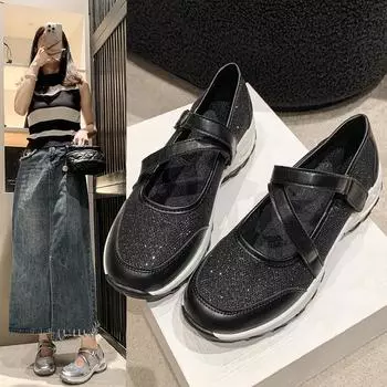 Sneakers women s 2024 autumn new thick-soled Velcro low-top casual single shoes foreign trade large-size women s shoes 35 золотой