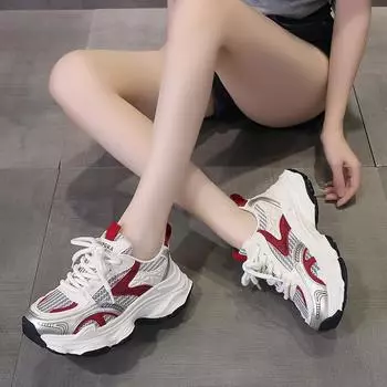 Sneakers women s 2024 summer new popular mesh breathable casual little white shoes fashionable thick-soled heightening dad shoes 35 бежевый