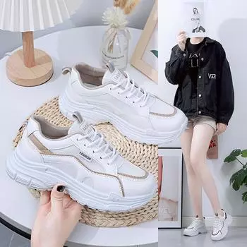 Sneakers women s 2025 new spring and summer work leisure thick sole long standing not tired feet popular mesh breathable dad shoes 35