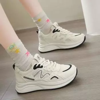 Sneakers women s 2025 summer new platform dad shoes women s mesh white shoes versatile student height-increasing running shoes 35 чёрный