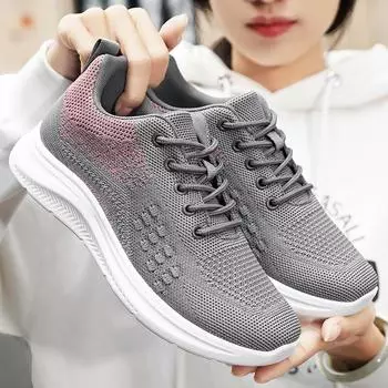 Sneakers women s flying woven lightweight breathable mesh shoes single shoes running shoes casual women s shoes middle-aged and elderly walking shoes 36