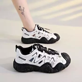 Sneakers Women s Shoes Summer Hollow Leather Knitted Sporty Sandals Elastic Band Casual Trainers Platform Walking Jogging Shoes 35 чёрный