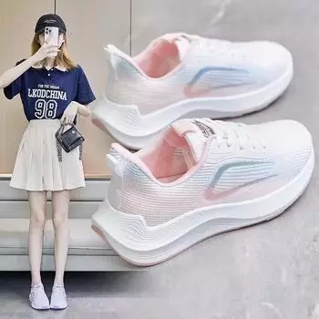 Sneakers women s spring 2024 thin breathable mesh soft sole fly-woven mesh shoes versatile single mesh casual running shoes 36