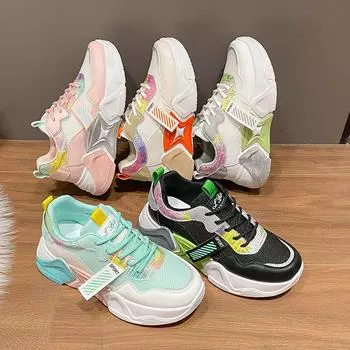 Кроссовки женские весенне-летние туфли для папы студентки цветная повседневная обувь с маффиновой подошвой на толстой подошве тренд 36 оранжевый