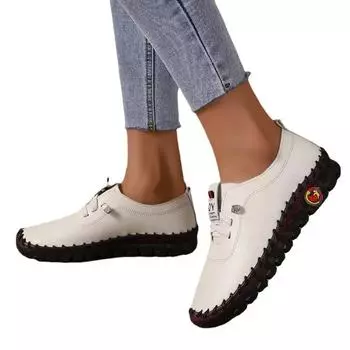 Кроссовки женские туфли лоферы на шнуровке кожаные плоские туфли новинка весна 2024 повседневная удобная обувь для мам Mujer Zapatos обувь для женщин 35 чёрный