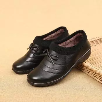 Sneakers Women Shoes Winter Warm Women Boots Leather Casual Non-Slip Soft Bottom Cotton Shoes Midd-leaged Elderly Ankle Boots 35 чёрный