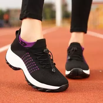 Sneakers Women Walking Shoes Fashion Breathable Loafers For Fitness Sport Comfort Casual Height Increasing Elastic Lady Trainers 35