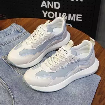 Кроссовки женские туфли новые модные кроссовки на толстой подошве на шнуровке на платформе дышащие спортивные кроссовки для ходьбы женские 35