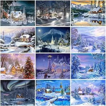 Снег живописный DIY 5D алмазная живопись полный круглый горный хрусталь зимний пейзаж Алмазная вышивка наборы крестиков домашний декор Full Round 20x30CM