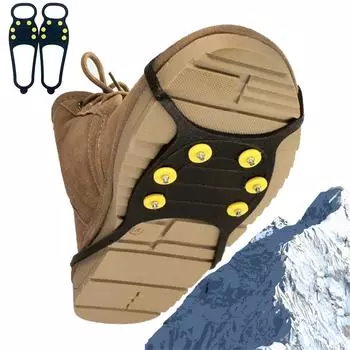 Снегоступы для льда, резиновые шипы, скользящие кошки с 10 шипами, эластичная обувь One Size