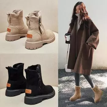 Снегоступы женские меховые универсальные ботинки martin женские новые осенние и зимние утолщенные короткие сапоги плюс бархатные хлопковые туфли 35 миндальный