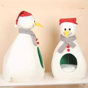 Снеговик гнездо для питомца Рождественский новогодний подарок Домик для собак Гнездо для кошек Полузакрытое съемное Новое креативное мультяшное гнездо M 64*35*35cm