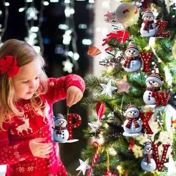 Снеговик Рождественское украшение 26 букв от A до Z Рождественский орнамент 2D Плоский Праздничный Снеговик Подвеска для елки Автомобиль Садовый декор L