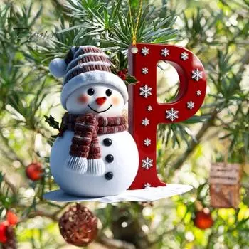 Снеговик Рождественское украшение 26 букв от A до Z Рождественский орнамент 2D Плоский Праздничный Снеговик Подвеска для елки Автомобиль Садовый декор J