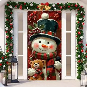 Снеговик с кукольной подкладкой для рождественских дверей, рождественское дверное покрытие 2025, принадлежности для новогодней вечеринки, украшение входной двери для сада на открытом воздухе