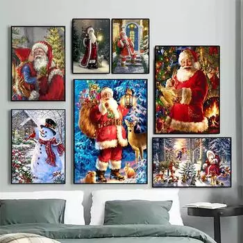 Снеговик Санта-Клаус, настенная живопись на холсте, постеры и принты, фотографии для детей, украшение дома, Рождественский подарок 21x30cm No Framed