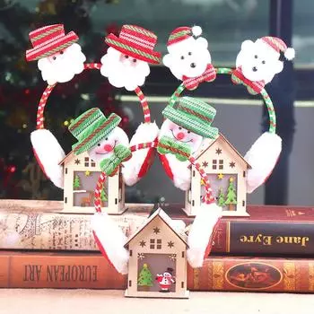 Снеговик Санта-Клаус наушники Рождественская мягкая повязка на голову Зимняя повязка на голову для вечеринки Рождественский головной убор Новогодние подарки Теплая повязка на голову