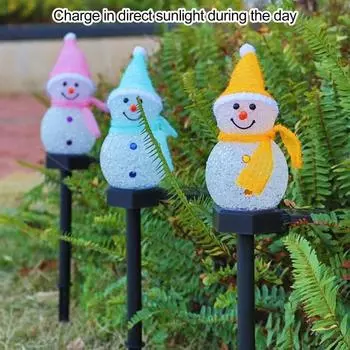 Снеговик Солнечный Светильник Светодиодный Солнечный Светильник Снеговик Водонепроницаемый Светящийся Снеговик розовый