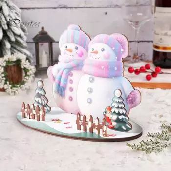 Снеговик украшения деревянные рождественские настольные украшения DIY сборка мультяшный снеговик украшение для домашнего офиса декор A