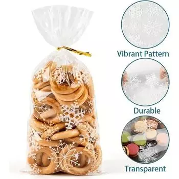 Снежинка Конфетные мешочки Рождественская Прозрачная Упаковка Печенья Попкорна Пластиковый Пакет Подарочные Пакеты Рождество Свадьба День Рождения Вечеринка 50PCS