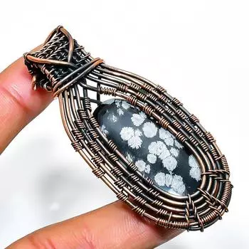 Снежинка обсидиан драгоценный камень ручная работа медная проволока обертка ювелирное изделие кулон 2.56 2.56 чёрный