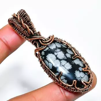 Снежинка обсидиан драгоценный камень ручная работа медная проволока обертка ювелирное изделие кулон 2.36 2.36 чёрный