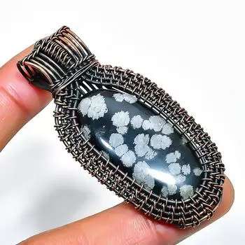 Снежинка обсидиан драгоценный камень ручная работа медная проволока обертка ювелирное изделие кулон 2.44 2.44 чёрный