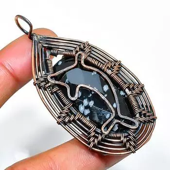 Снежинка обсидиан драгоценный камень ручная работа медная проволока обертка ювелирное изделие кулон 2.56 2.56 чёрный